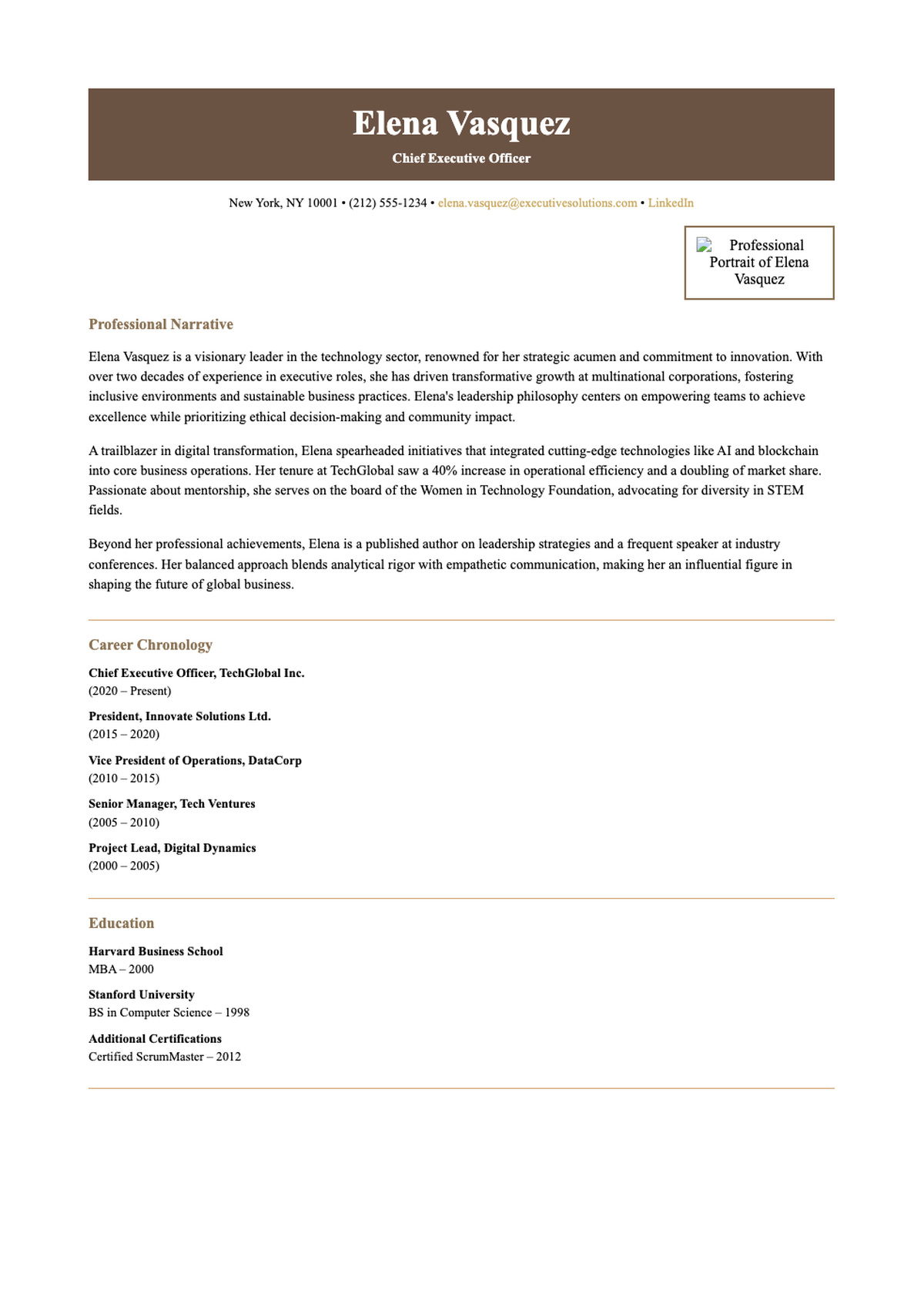 C Suite executive board candidate resume with career chronology and photo_variant_3